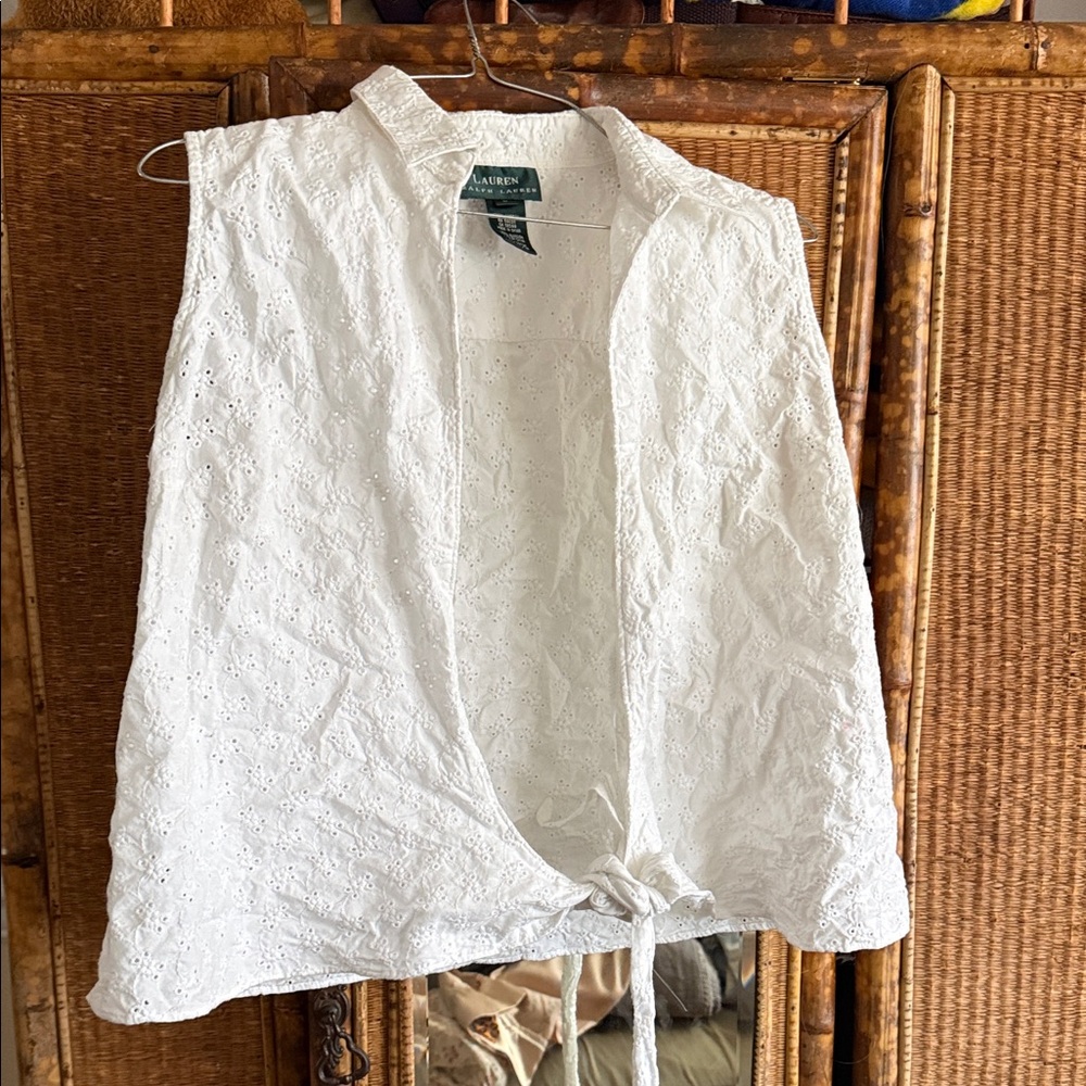 Lauren Ralph Lauren Cottagecore White Eyelet Tie-Front Vest Top
